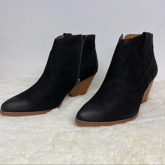 Frye Rory Booties Black Leather Zip Side 3" Wooden Heel NEW Size 9 & 10 - Picture 3 of 11